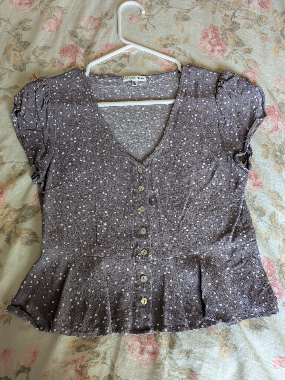 Black Swan Button-Front Peplum Top